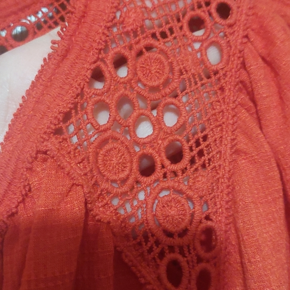 Women's Red Top with Crochet Detail - Picture 4 of 7